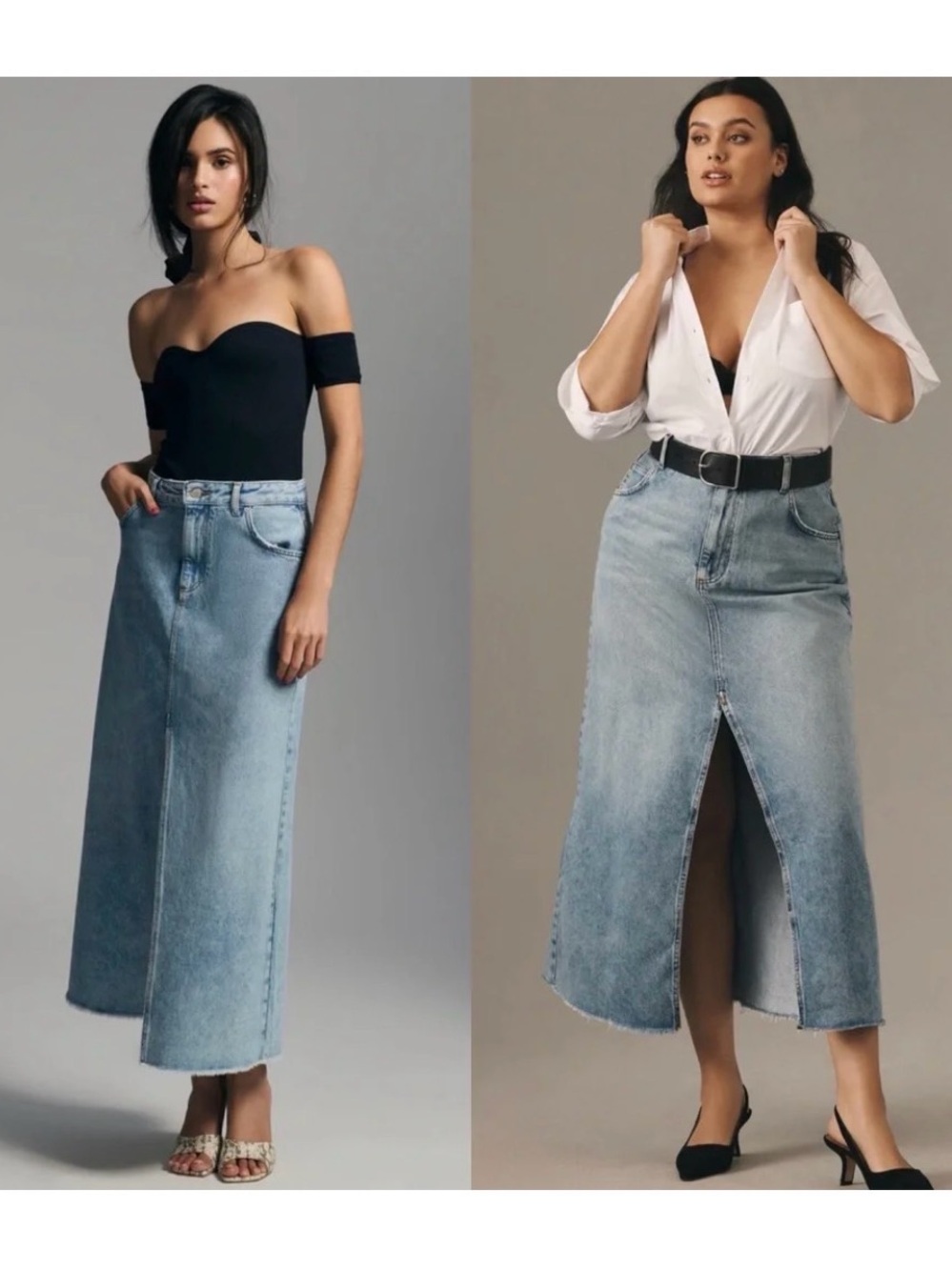 Anthropologie Pilcro Light Blue Denim Midi Skirt with Front Slit